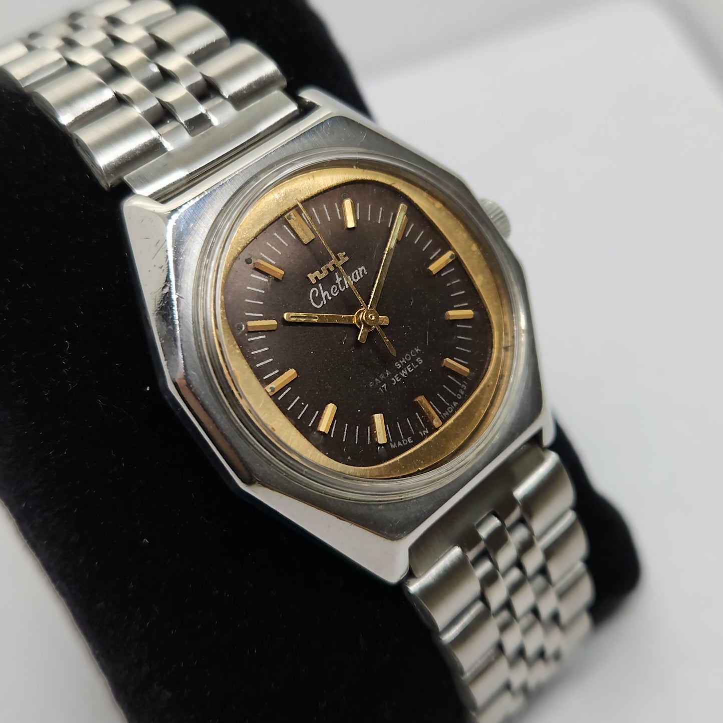 Vintage Original HMT Chethan Hand Winding 17 Jewels Brown Face Jubilee Bracelet Men's Wrist Watch OG210
