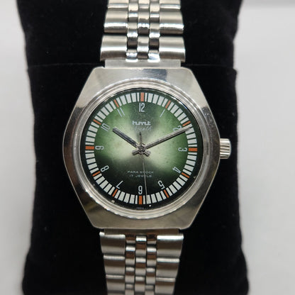 Vintage Original HMT Ajeeth Hand Winding 17 Jewels Green Face Jubilee Bracelet Men's Wrist Watch OG211