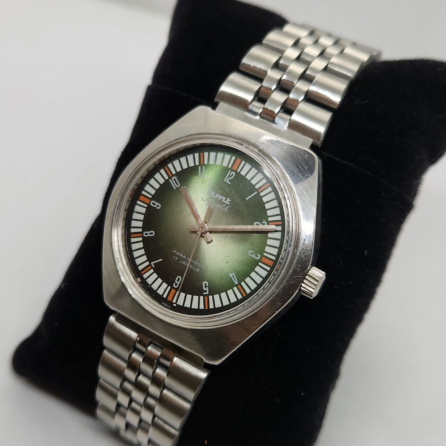Vintage Original HMT Ajeeth Hand Winding 17 Jewels Green Face Jubilee Bracelet Men's Wrist Watch OG211