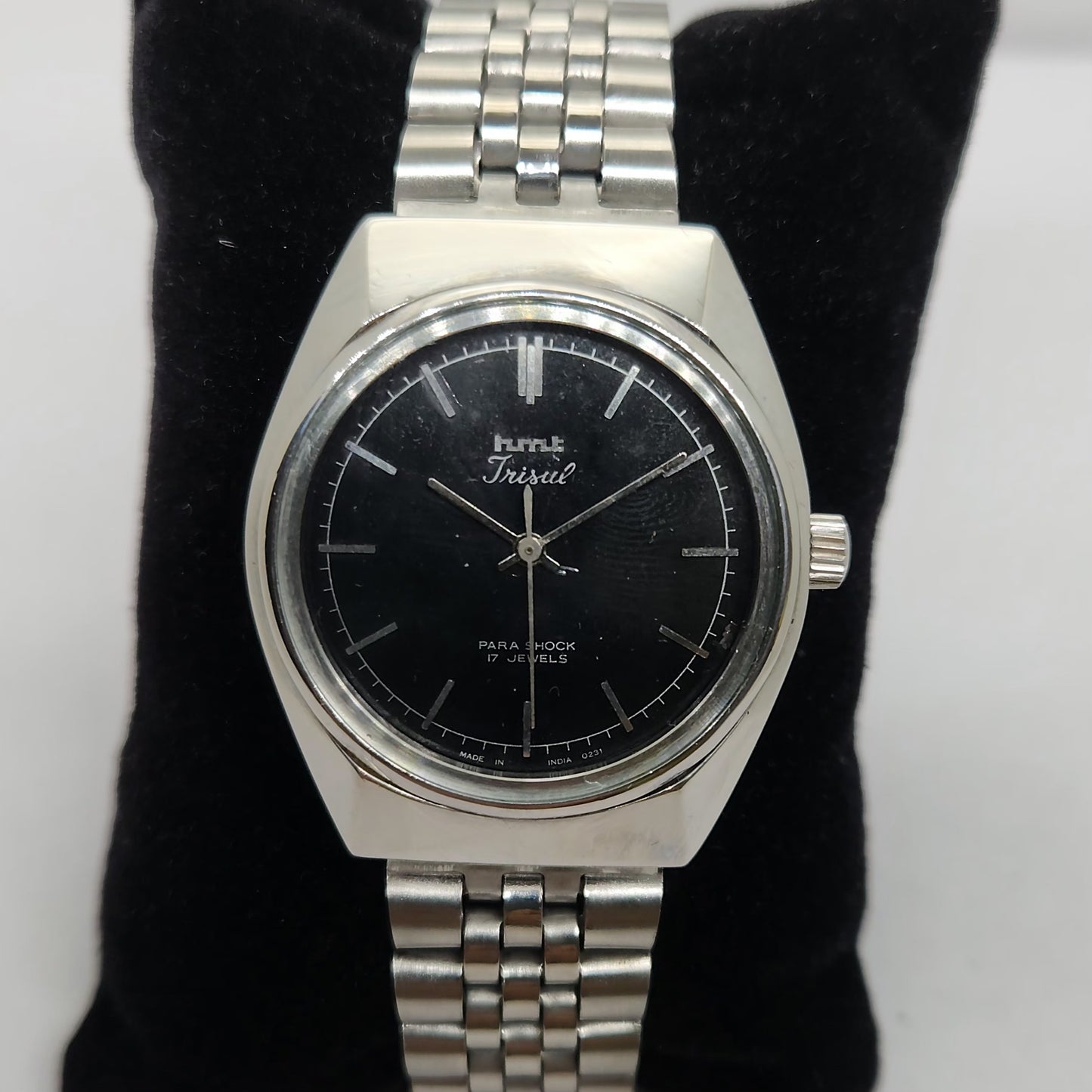 Vintage Original HMT Trisul Hand Winding 17 Jewels Black Face Jubilee Bracelet Men's Wrist Watch OG212