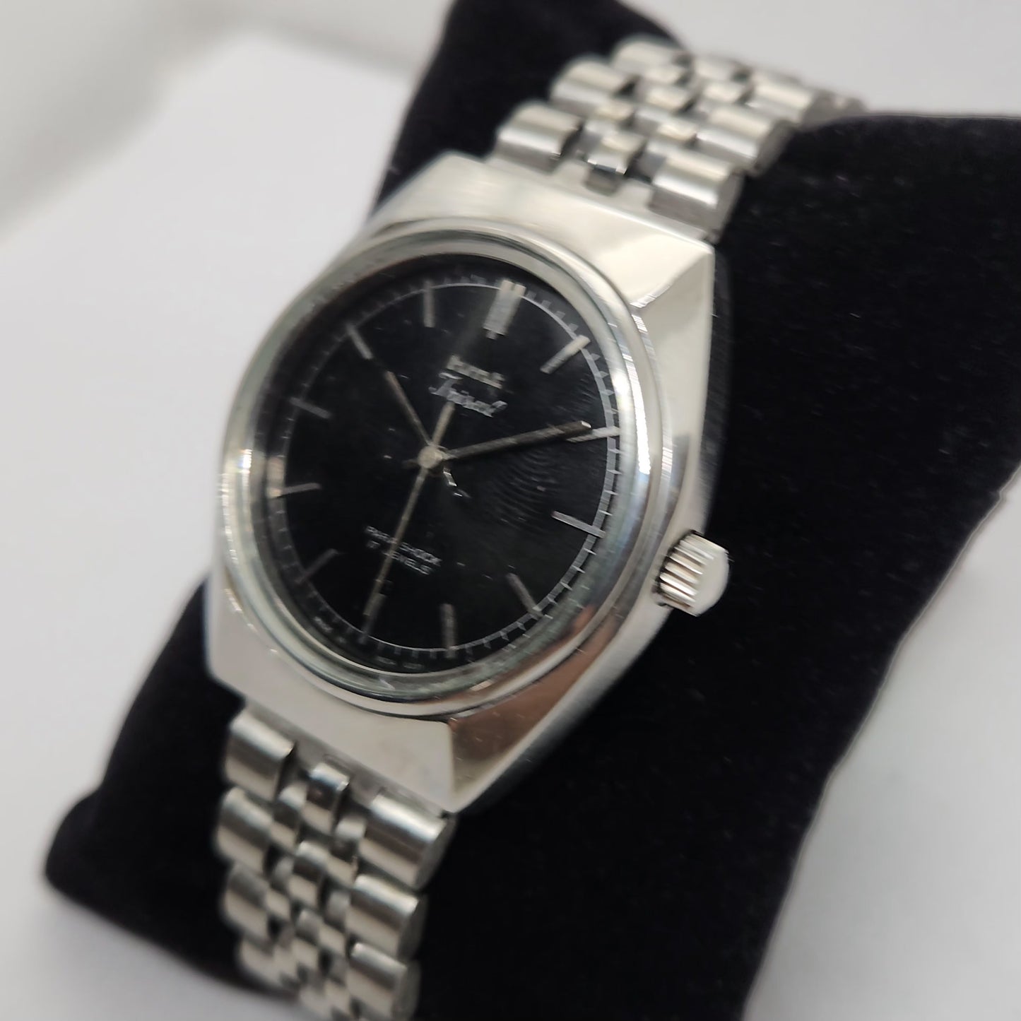 Vintage Original HMT Trisul Hand Winding 17 Jewels Black Face Jubilee Bracelet Men's Wrist Watch OG212