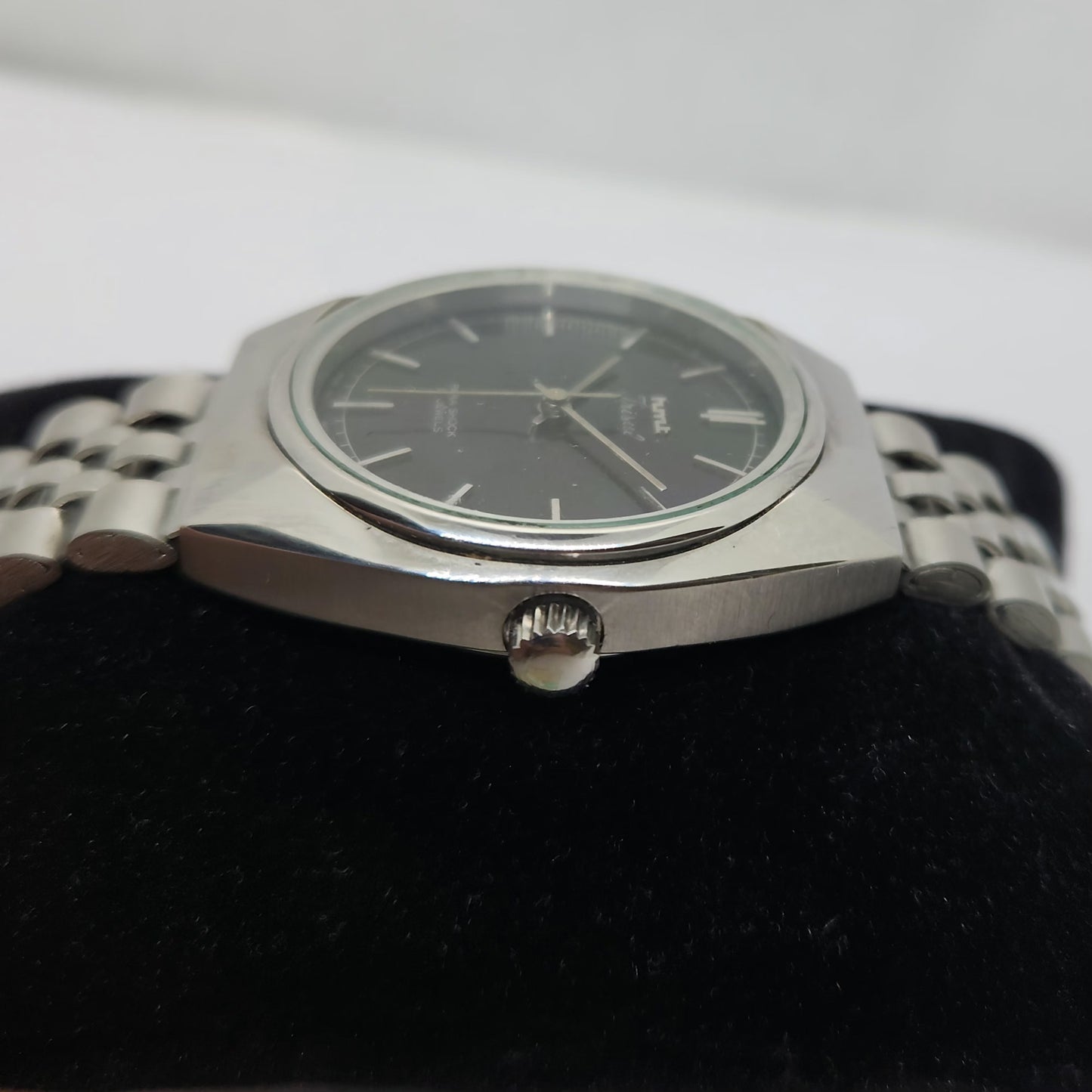 Vintage Original HMT Trisul Hand Winding 17 Jewels Black Face Jubilee Bracelet Men's Wrist Watch OG212