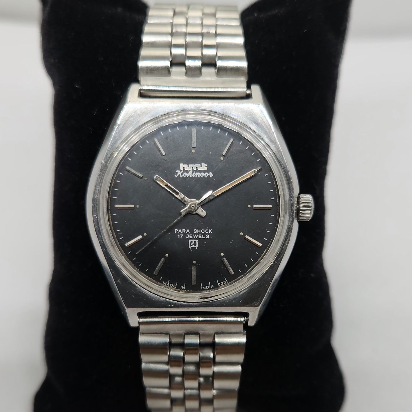 Vintage Original HMT Kohinoor Hand Winding 17 Jewels Black Face Jubilee Bracelet Men's Wrist Watch OG216