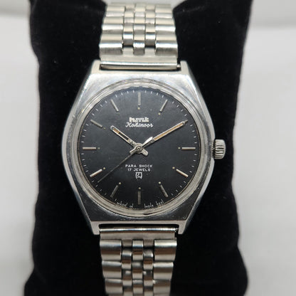 Vintage Original HMT Kohinoor Hand Winding 17 Jewels Black Face Jubilee Bracelet Men's Wrist Watch OG216