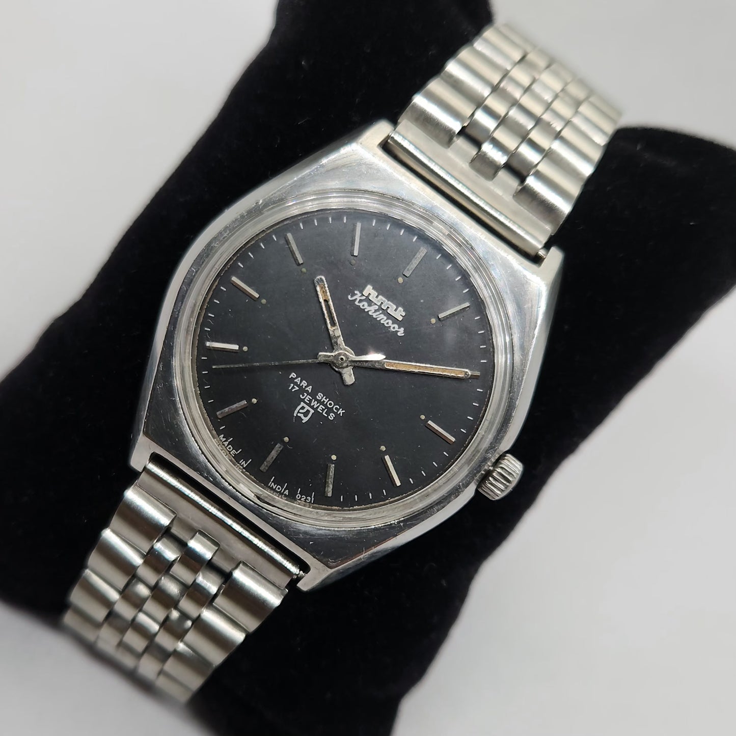 Vintage Original HMT Kohinoor Hand Winding 17 Jewels Black Face Jubilee Bracelet Men's Wrist Watch OG216