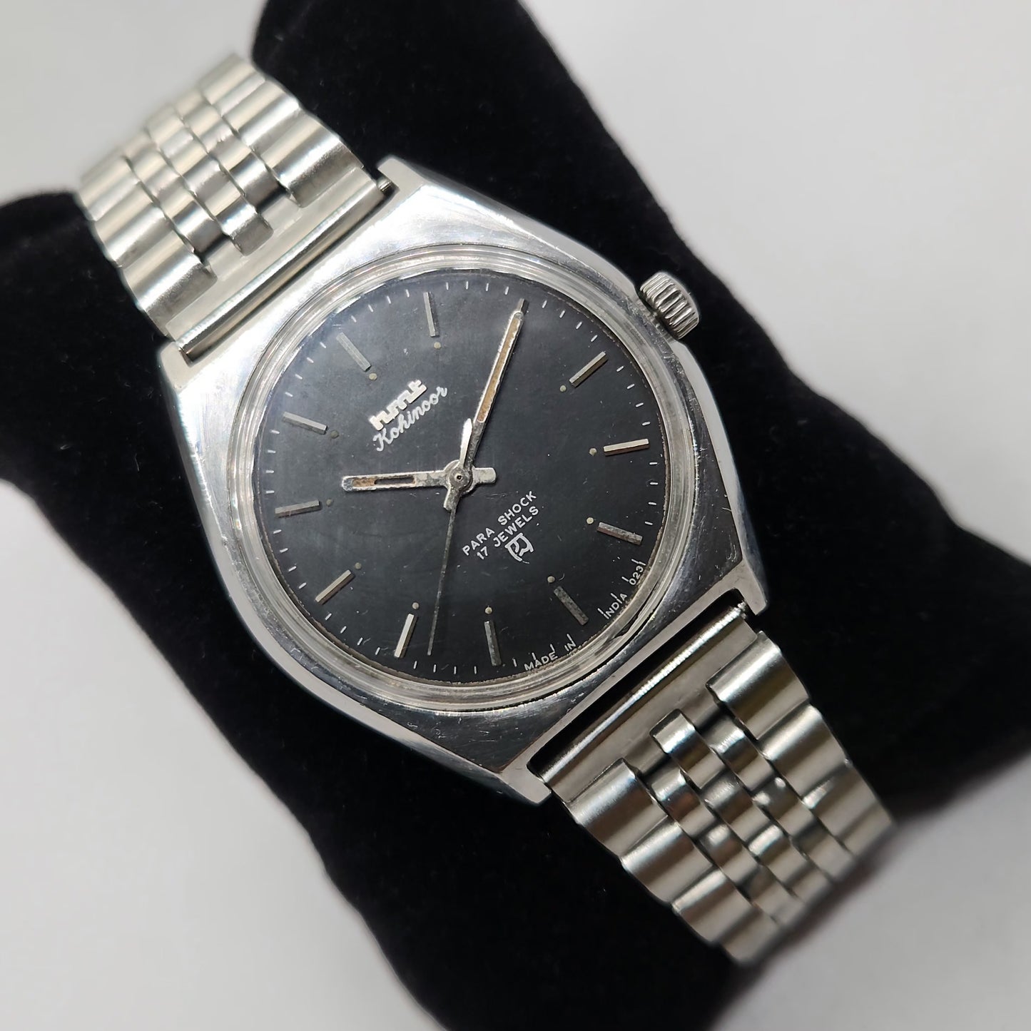 Vintage Original HMT Kohinoor Hand Winding 17 Jewels Black Face Jubilee Bracelet Men's Wrist Watch OG216