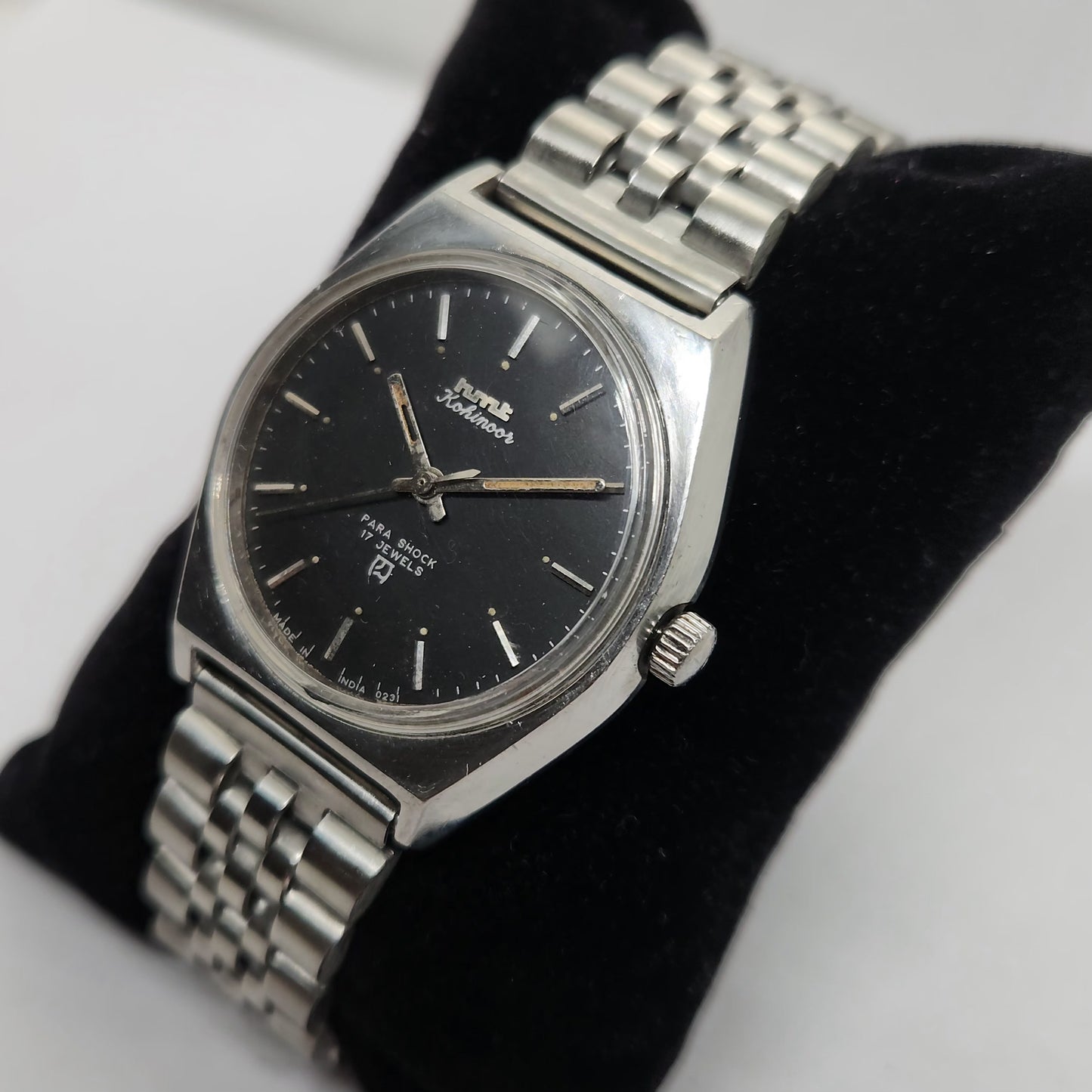 Vintage Original HMT Kohinoor Hand Winding 17 Jewels Black Face Jubilee Bracelet Men's Wrist Watch OG216