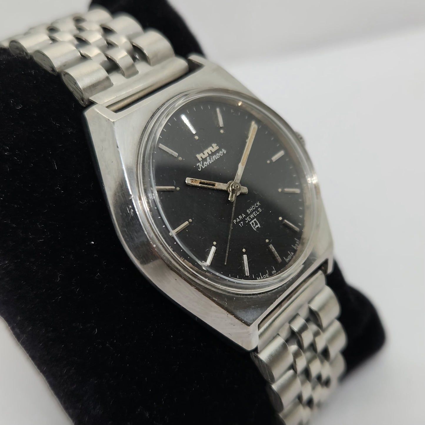 Vintage Original HMT Kohinoor Hand Winding 17 Jewels Black Face Jubilee Bracelet Men's Wrist Watch OG216