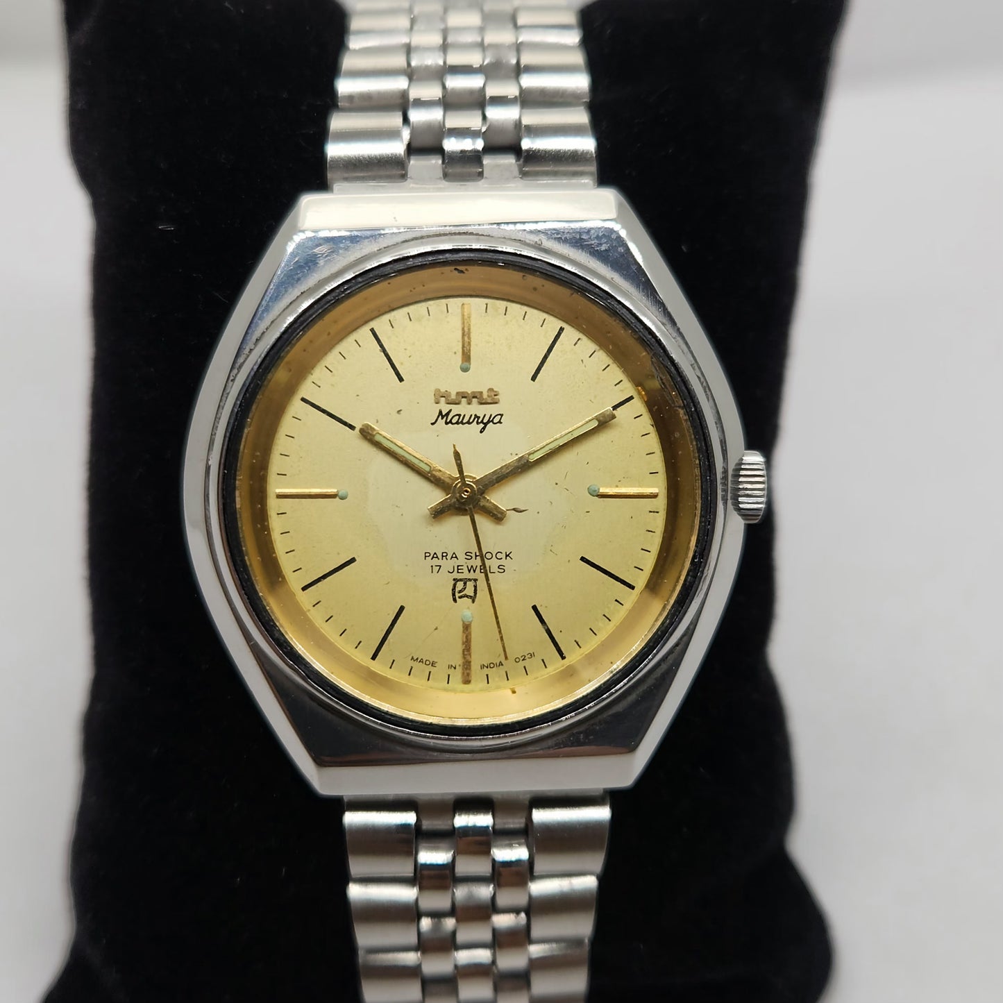 Vintage Original HMT Maurya Hand Winding 17 Jewels Gold Face Jubilee Bracelet Men's Wrist Watch OG217