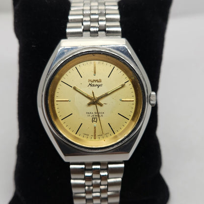Vintage Original HMT Maurya Hand Winding 17 Jewels Gold Face Jubilee Bracelet Men's Wrist Watch OG217
