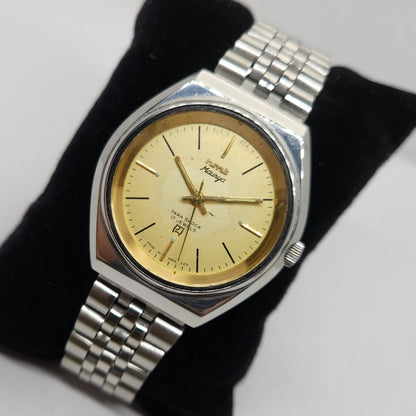 Vintage Original HMT Maurya Hand Winding 17 Jewels Gold Face Jubilee Bracelet Men's Wrist Watch OG217