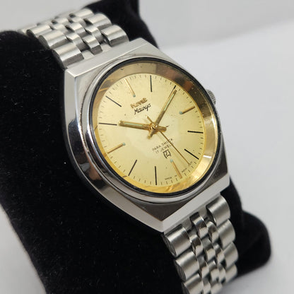 Vintage Original HMT Maurya Hand Winding 17 Jewels Gold Face Jubilee Bracelet Men's Wrist Watch OG217