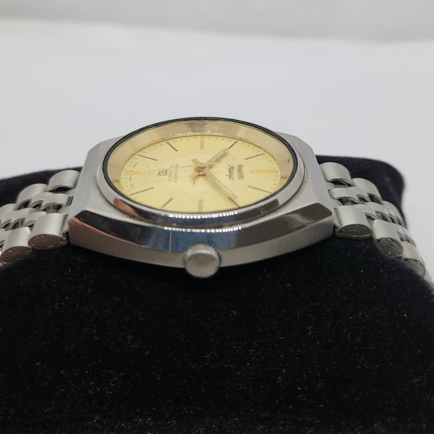 Vintage Original HMT Maurya Hand Winding 17 Jewels Gold Face Jubilee Bracelet Men's Wrist Watch OG217
