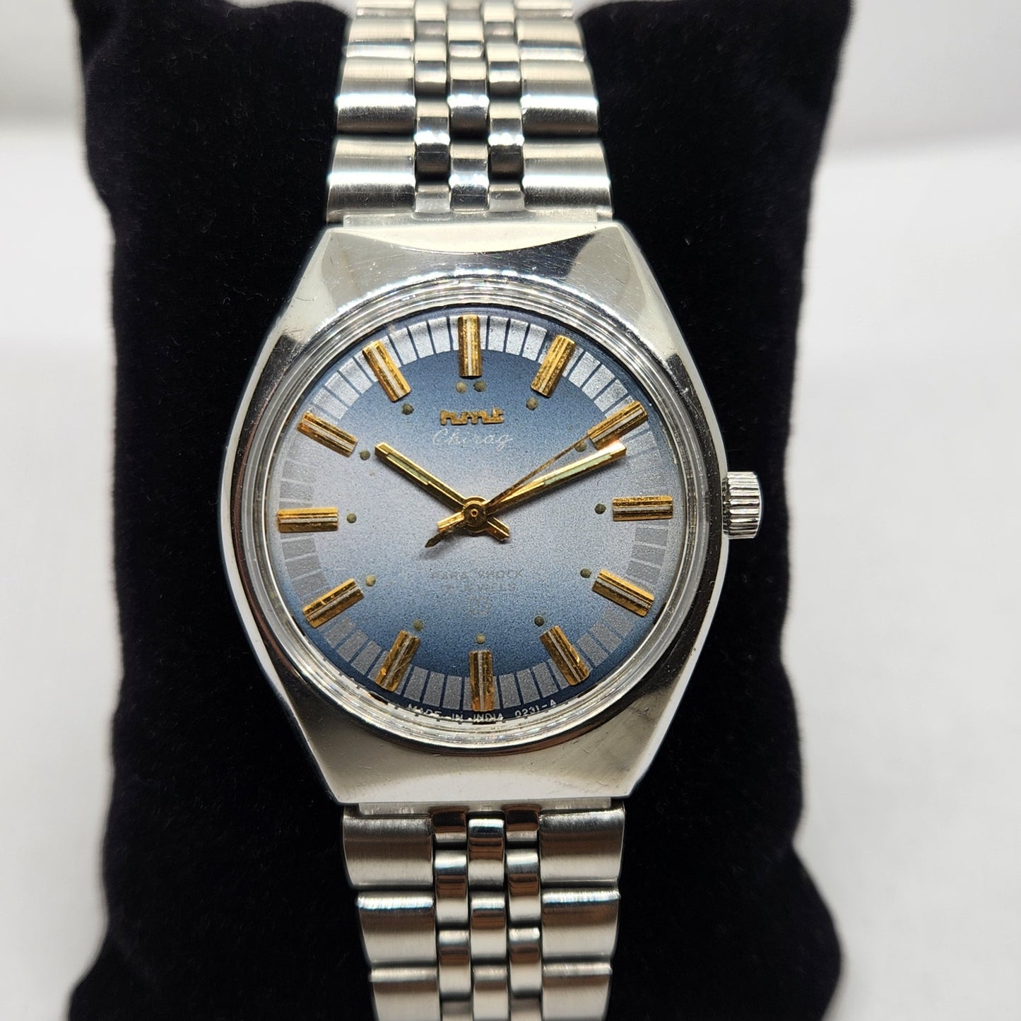 Vintage Original HMT Chirag Hand Winding 17 Jewels Blue Face Jubilee Bracelet Men's Wrist Watch OG218