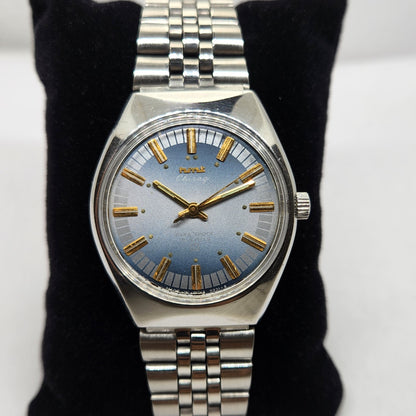 Vintage Original HMT Chirag Hand Winding 17 Jewels Blue Face Jubilee Bracelet Men's Wrist Watch OG218