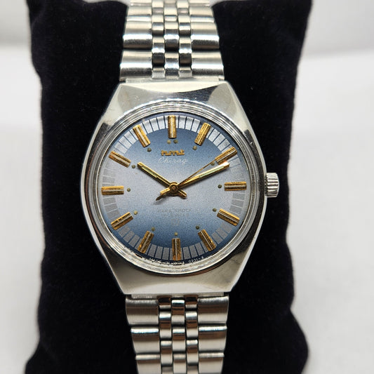 Vintage Original HMT Chirag Hand Winding 17 Jewels Blue Face Jubilee Bracelet Men's Wrist Watch OG218