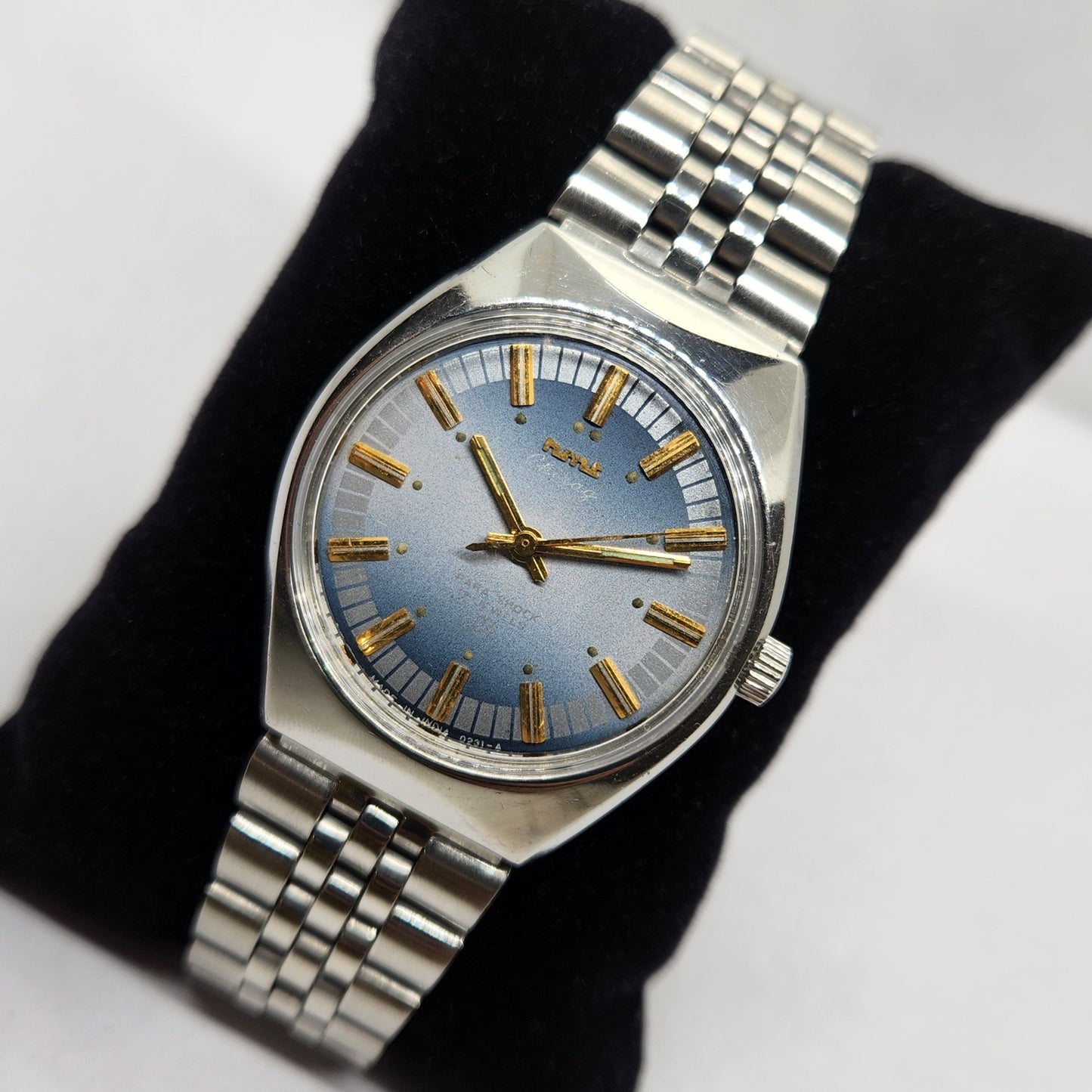 Vintage Original HMT Chirag Hand Winding 17 Jewels Blue Face Jubilee Bracelet Men's Wrist Watch OG218