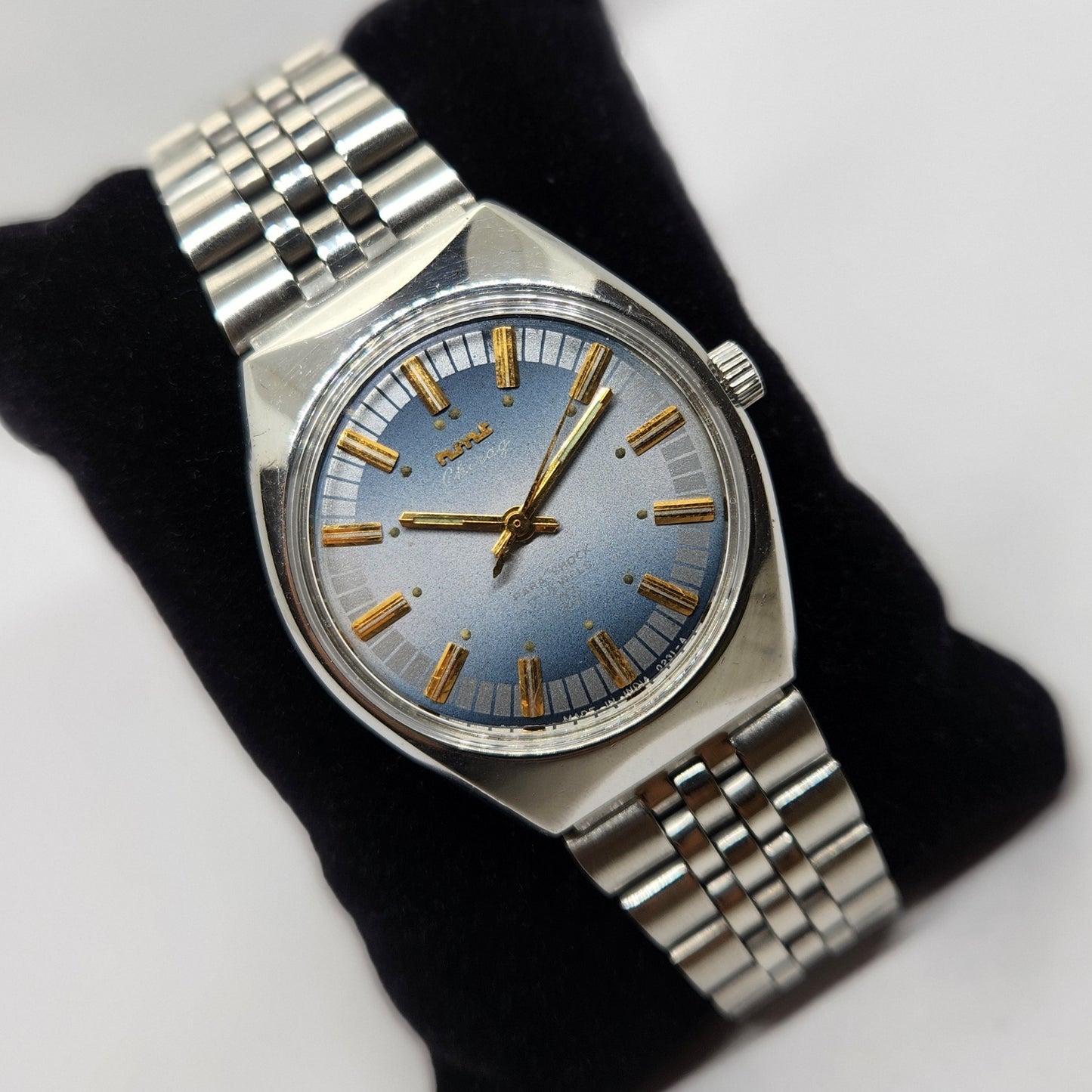 Vintage Original HMT Chirag Hand Winding 17 Jewels Blue Face Jubilee Bracelet Men's Wrist Watch OG218