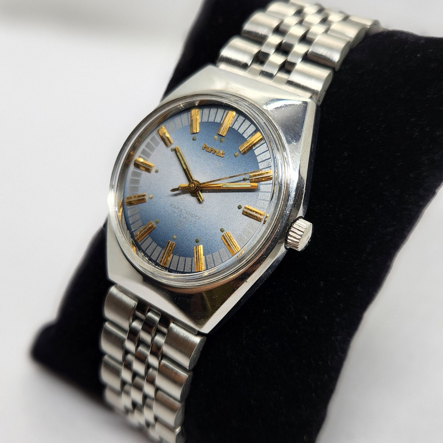 Vintage Original HMT Chirag Hand Winding 17 Jewels Blue Face Jubilee Bracelet Men's Wrist Watch OG218
