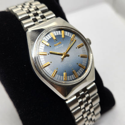 Vintage Original HMT Chirag Hand Winding 17 Jewels Blue Face Jubilee Bracelet Men's Wrist Watch OG218