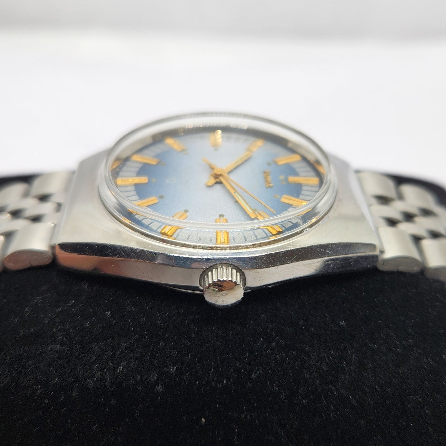 Vintage Original HMT Chirag Hand Winding 17 Jewels Blue Face Jubilee Bracelet Men's Wrist Watch OG218