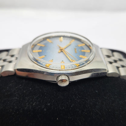 Vintage Original HMT Chirag Hand Winding 17 Jewels Blue Face Jubilee Bracelet Men's Wrist Watch OG218
