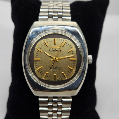 Vintage Original HMT Chethan Hand Winding 17 Jewels Gold Face Jubilee Bracelet Men's Wrist Watch OG219