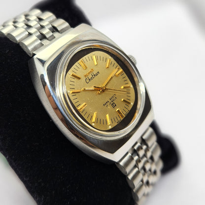 Vintage Original HMT Chethan Hand Winding 17 Jewels Gold Face Jubilee Bracelet Men's Wrist Watch OG219