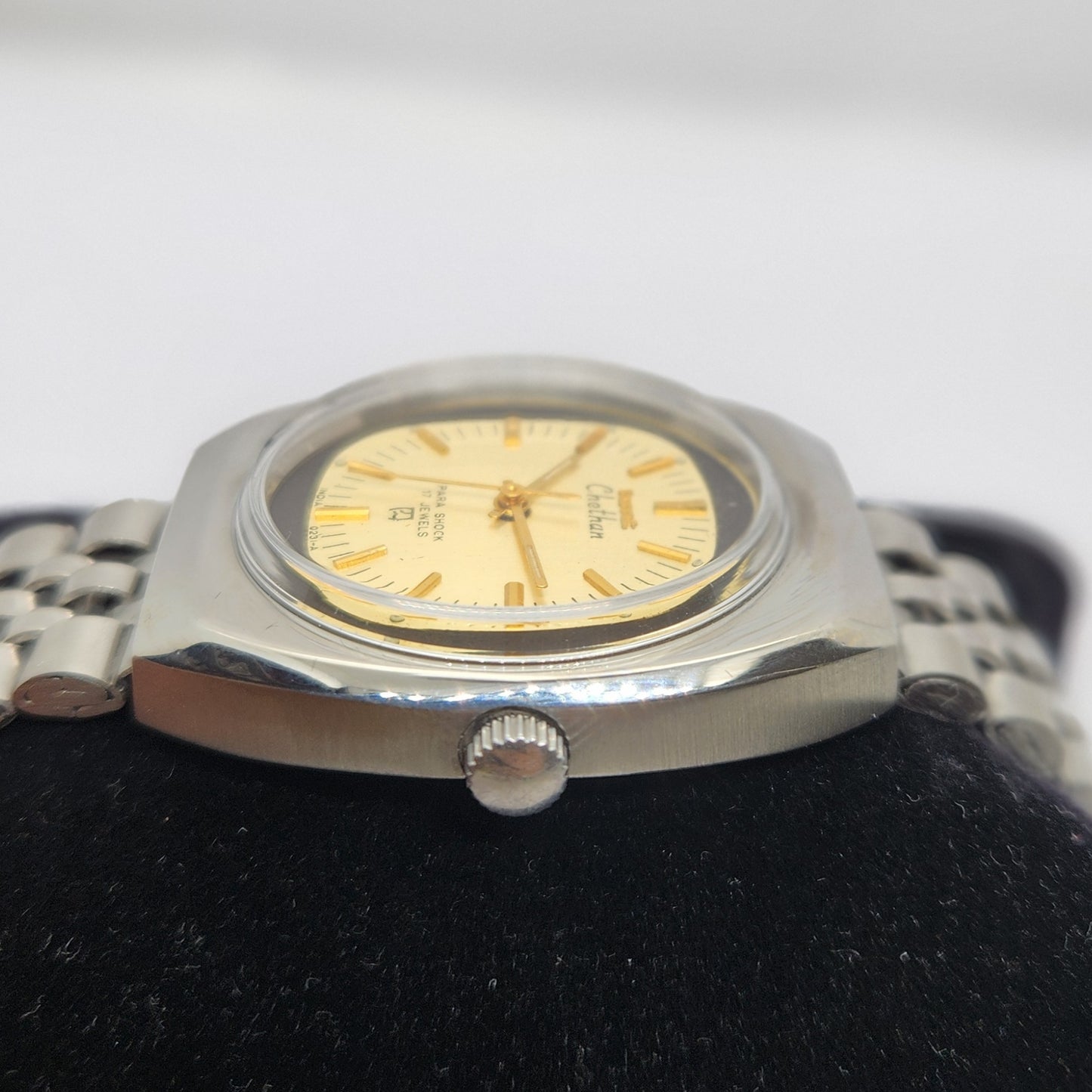 Vintage Original HMT Chethan Hand Winding 17 Jewels Gold Face Jubilee Bracelet Men's Wrist Watch OG219