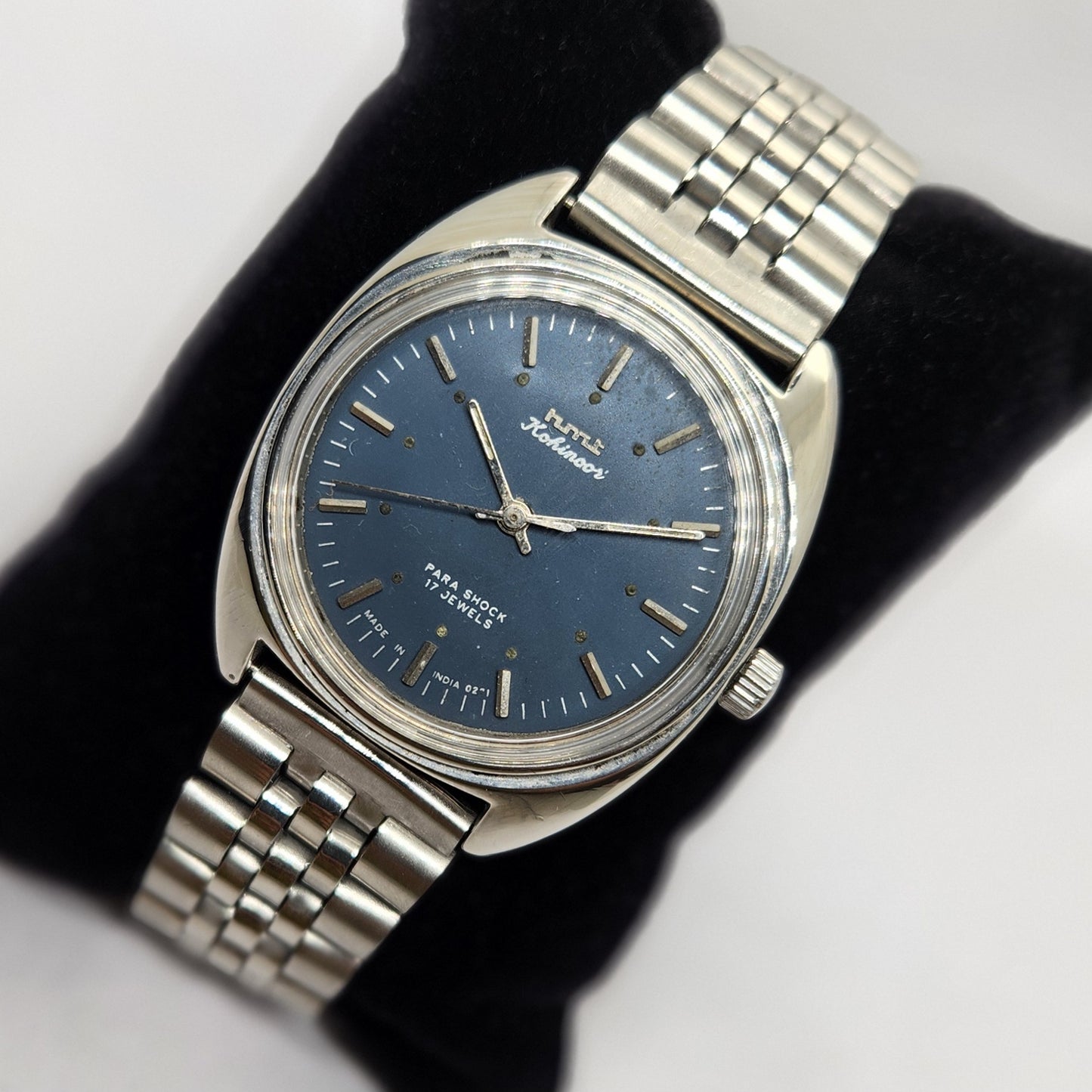 Vintage Original HMT Kohinoor Hand Winding 17 Jewels Blue Face Jubilee Bracelet Men's Wrist Watch OG220