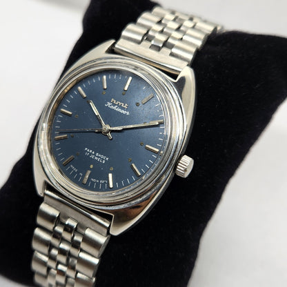 Vintage Original HMT Kohinoor Hand Winding 17 Jewels Blue Face Jubilee Bracelet Men's Wrist Watch OG220