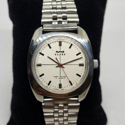 Vintage Original HMT Vijay Hand Winding 17 Jewels White Face Jubilee Bracelet Men's Wrist Watch OG221