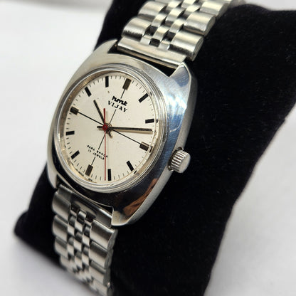 Vintage Original HMT Vijay Hand Winding 17 Jewels White Face Jubilee Bracelet Men's Wrist Watch OG221