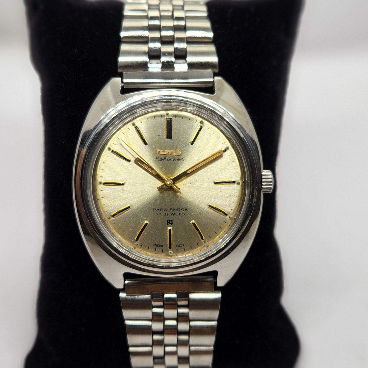 Vintage Original HMT Kohinoor Hand Winding 17 Jewels Gold Face Jubilee Bracelet Men's Wrist Watch OG222