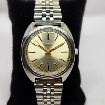 Vintage Original HMT Kohinoor Hand Winding 17 Jewels Gold Face Jubilee Bracelet Men's Wrist Watch OG222