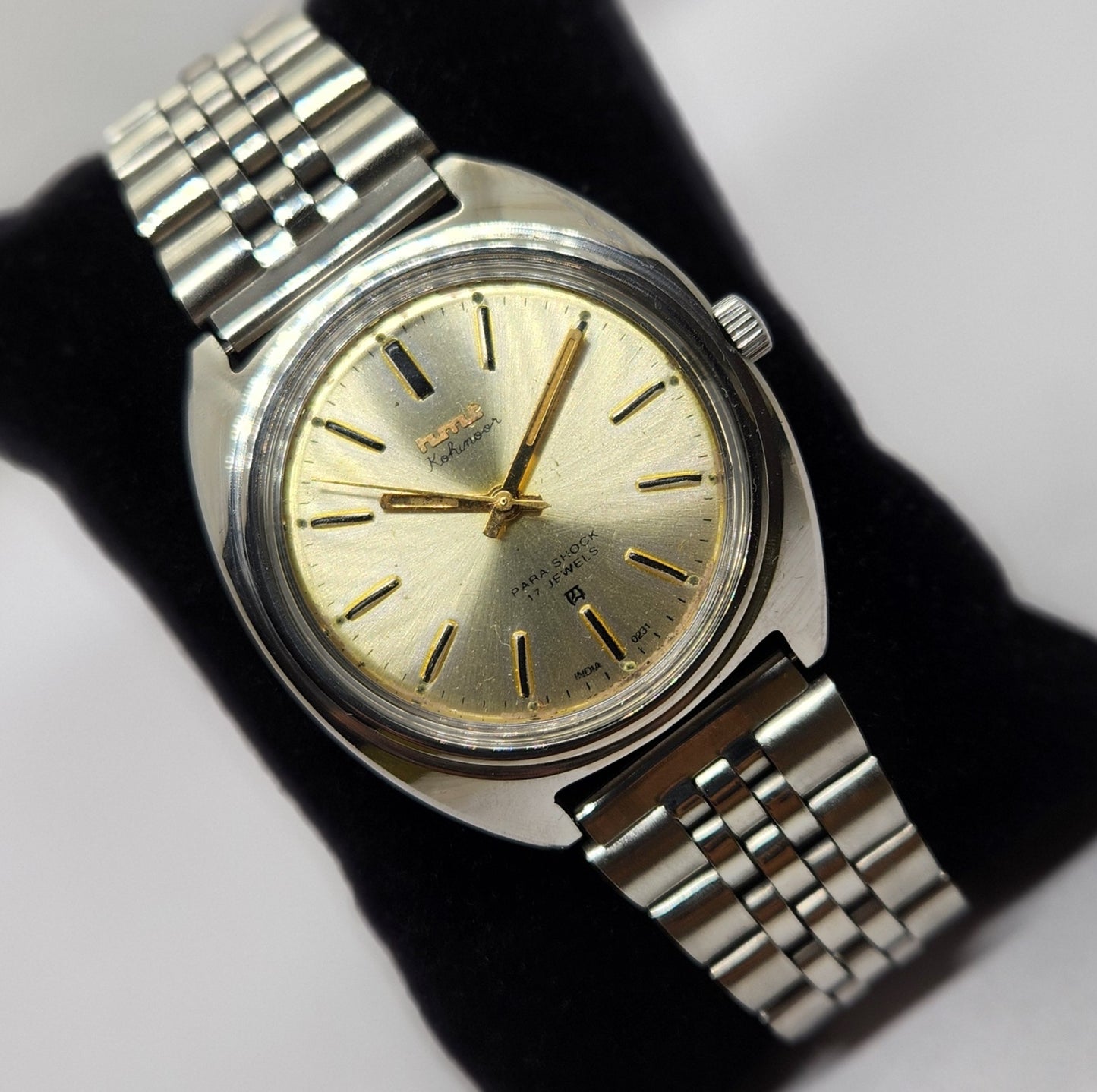 Vintage Original HMT Kohinoor Hand Winding 17 Jewels Gold Face Jubilee Bracelet Men's Wrist Watch OG222