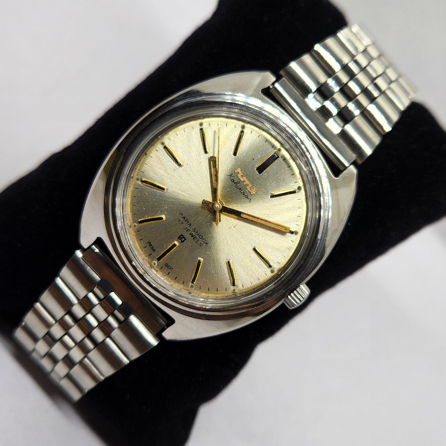 Vintage Original HMT Kohinoor Hand Winding 17 Jewels Gold Face Jubilee Bracelet Men's Wrist Watch OG222