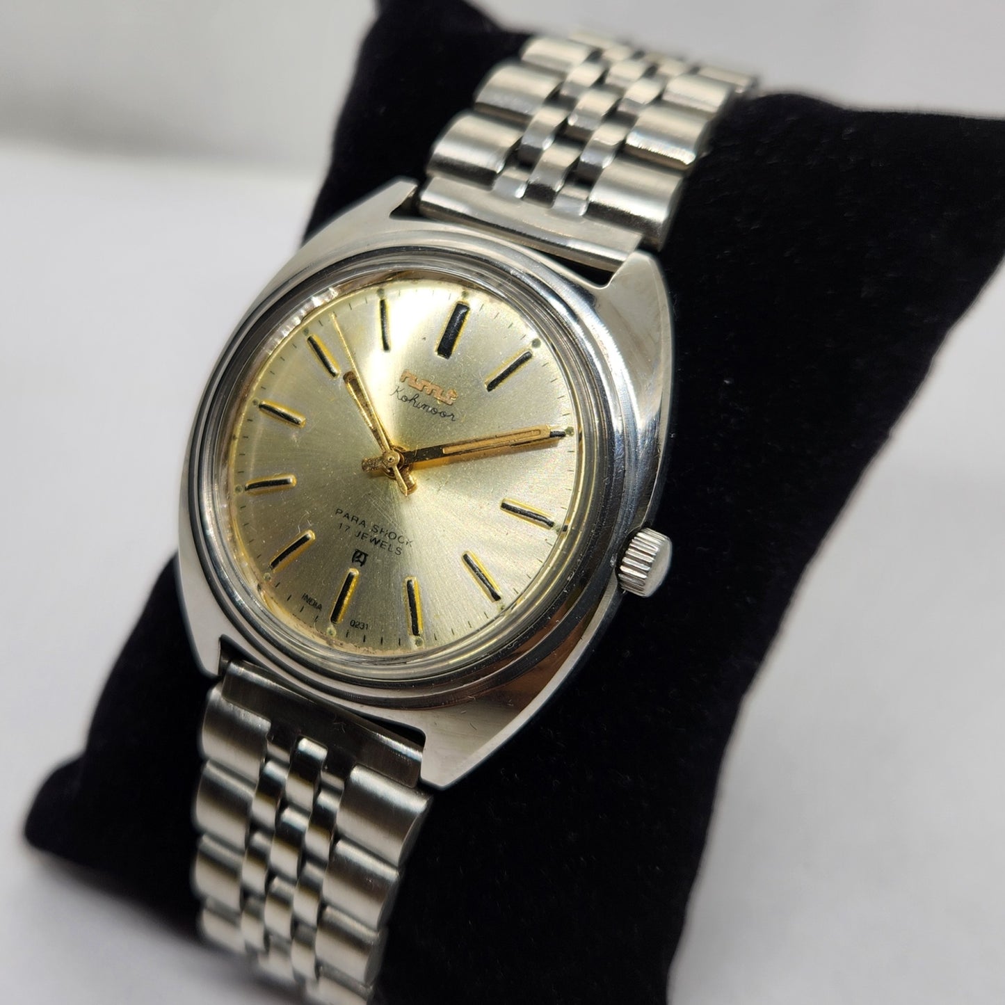 Vintage Original HMT Kohinoor Hand Winding 17 Jewels Gold Face Jubilee Bracelet Men's Wrist Watch OG222