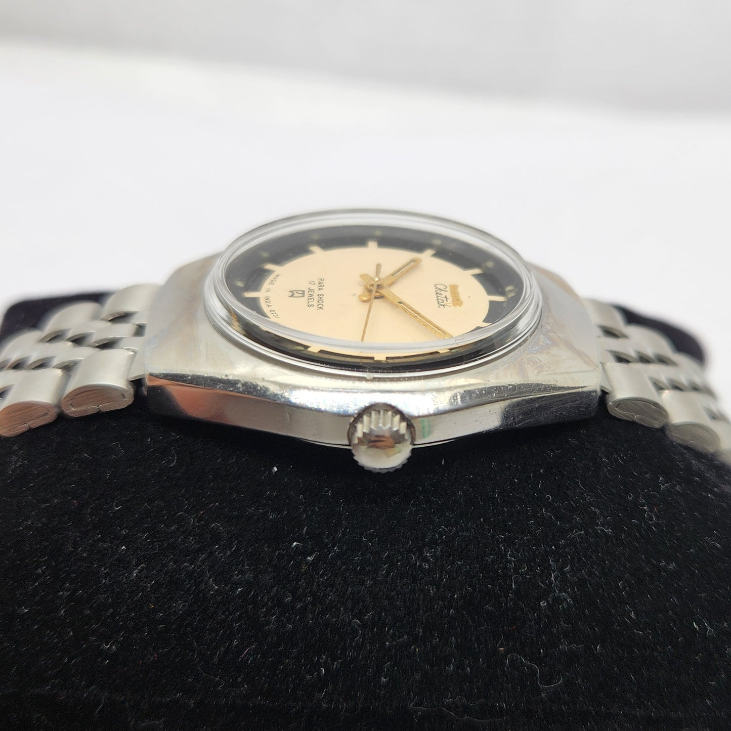 Vintage Original HMT Chetak Hand Winding 17 Jewels Peach Face Jubilee Bracelet Men's Wrist Watch OG223