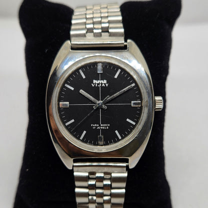 Vintage Original HMT Vijay Hand Winding 17 Jewels Black Face Jubilee Bracelet Men's Wrist Watch OG224