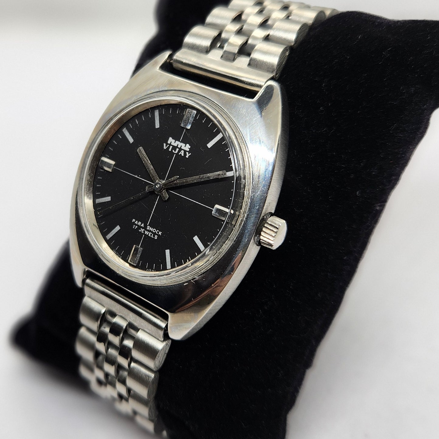 Vintage Original HMT Vijay Hand Winding 17 Jewels Black Face Jubilee Bracelet Men's Wrist Watch OG224