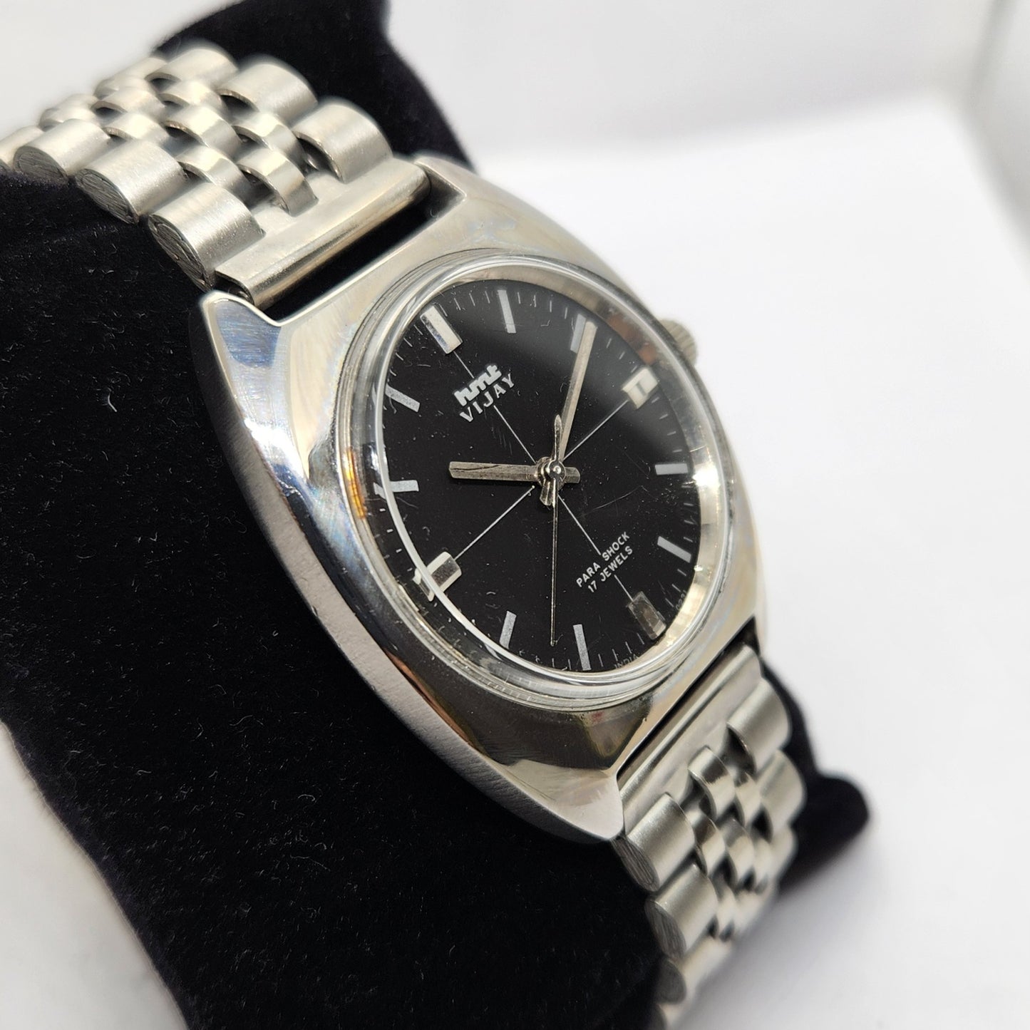 Vintage Original HMT Vijay Hand Winding 17 Jewels Black Face Jubilee Bracelet Men's Wrist Watch OG224