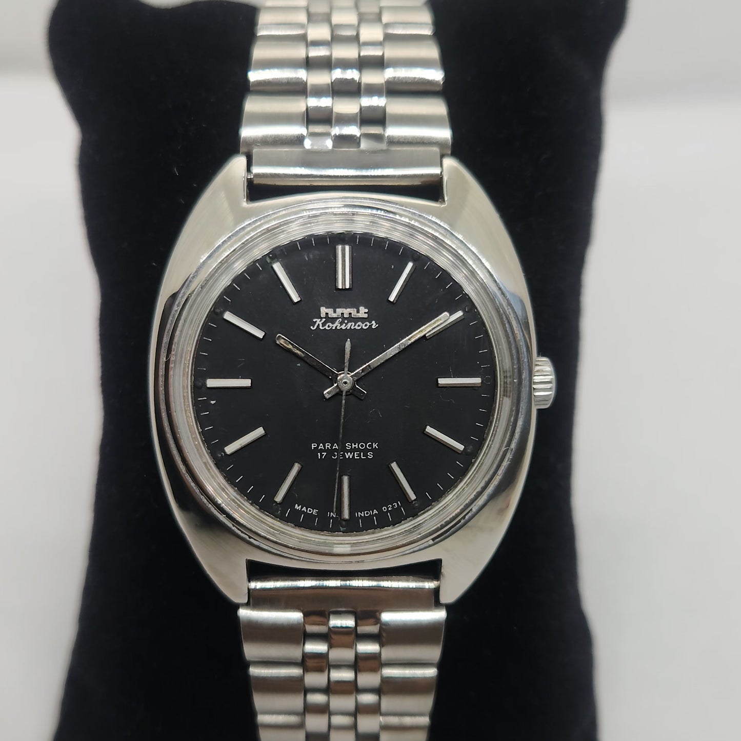 Vintage Original HMT Kohinoor Hand Winding 17 Jewels Black Face Jubilee Bracelet Men's Wrist Watch OG225