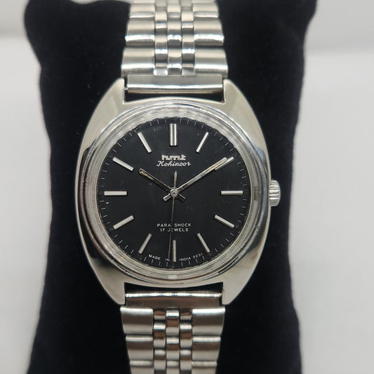 Vintage Original HMT Kohinoor Hand Winding 17 Jewels Black Face Jubilee Bracelet Men's Wrist Watch OG225