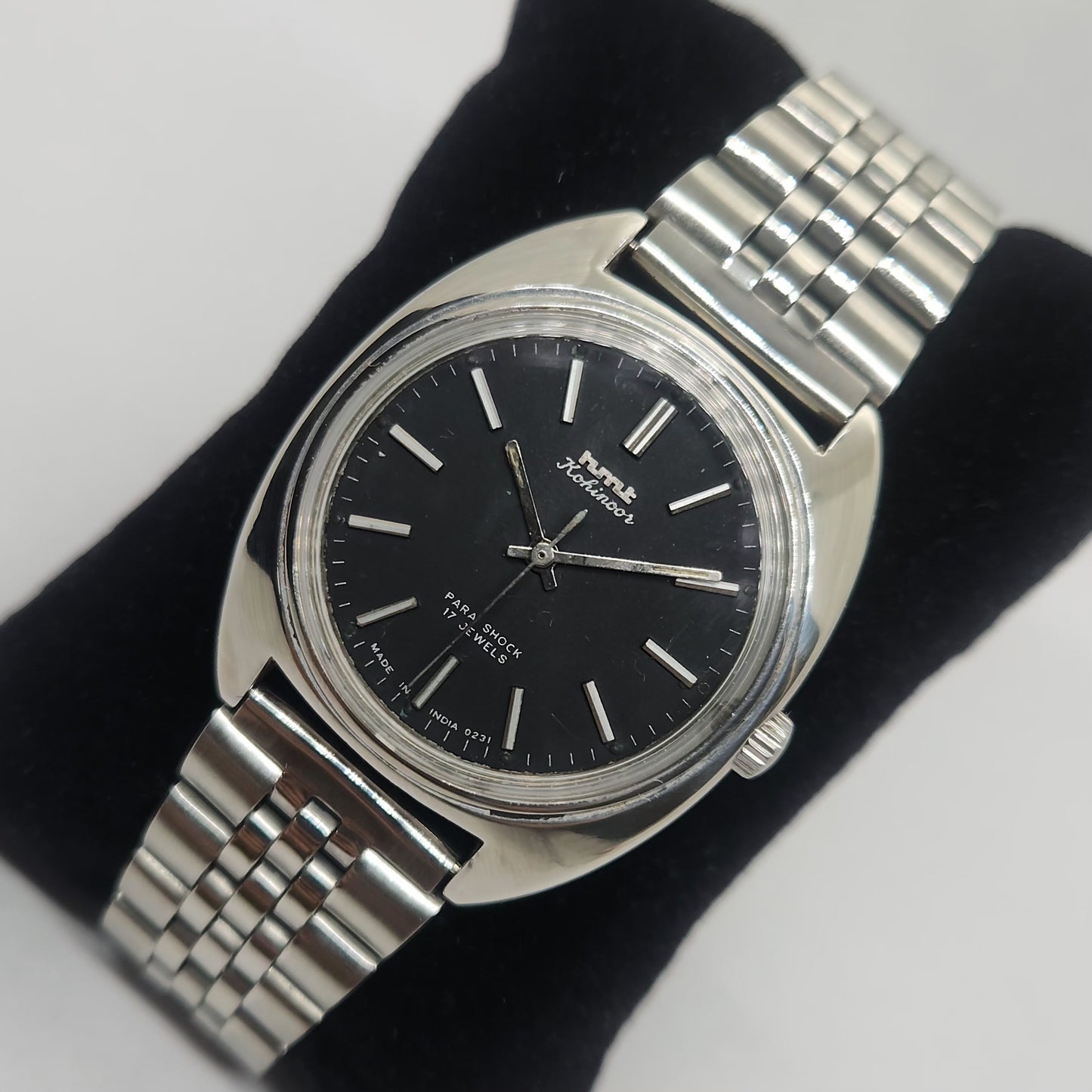 Vintage Original HMT Kohinoor Hand Winding 17 Jewels Black Face Jubilee Bracelet Men's Wrist Watch OG225