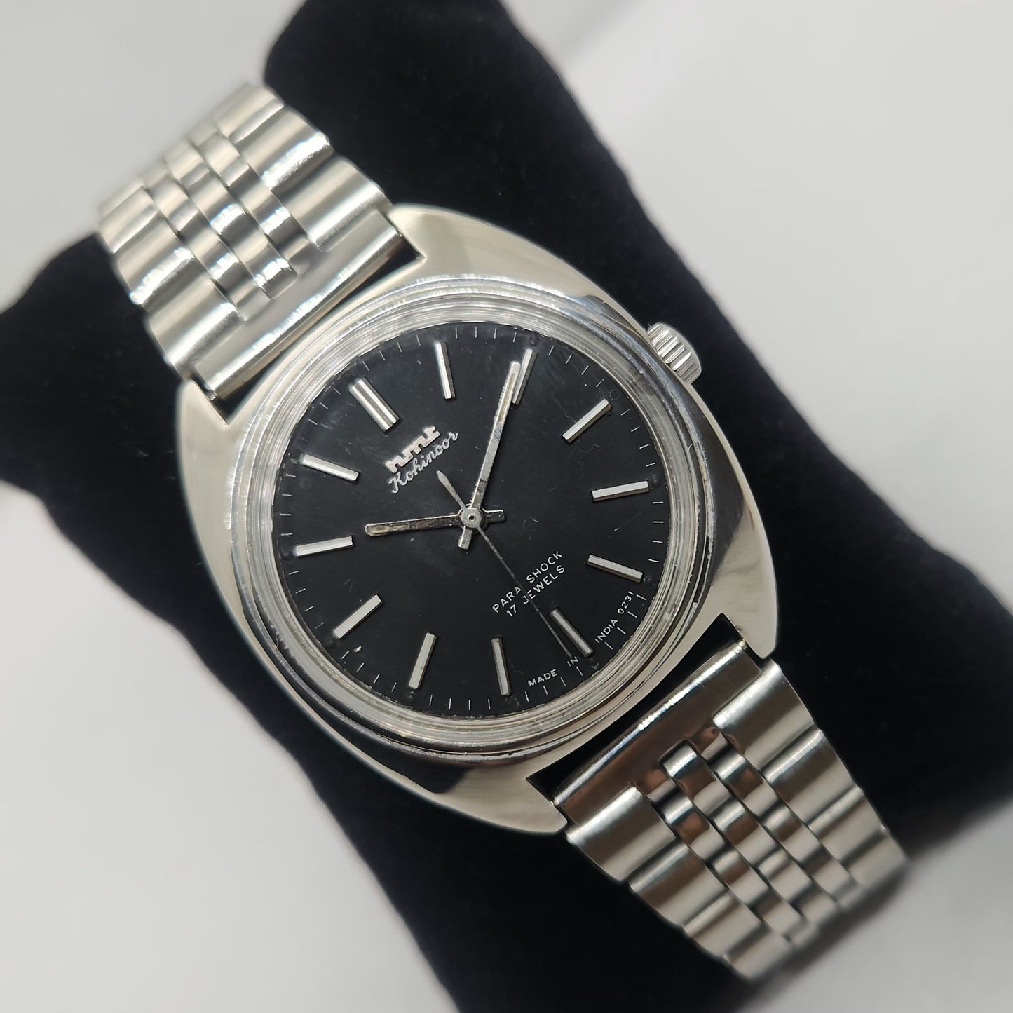 Vintage Original HMT Kohinoor Hand Winding 17 Jewels Black Face Jubilee Bracelet Men's Wrist Watch OG225