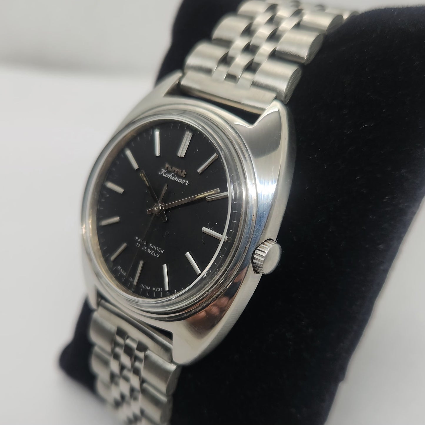 Vintage Original HMT Kohinoor Hand Winding 17 Jewels Black Face Jubilee Bracelet Men's Wrist Watch OG225