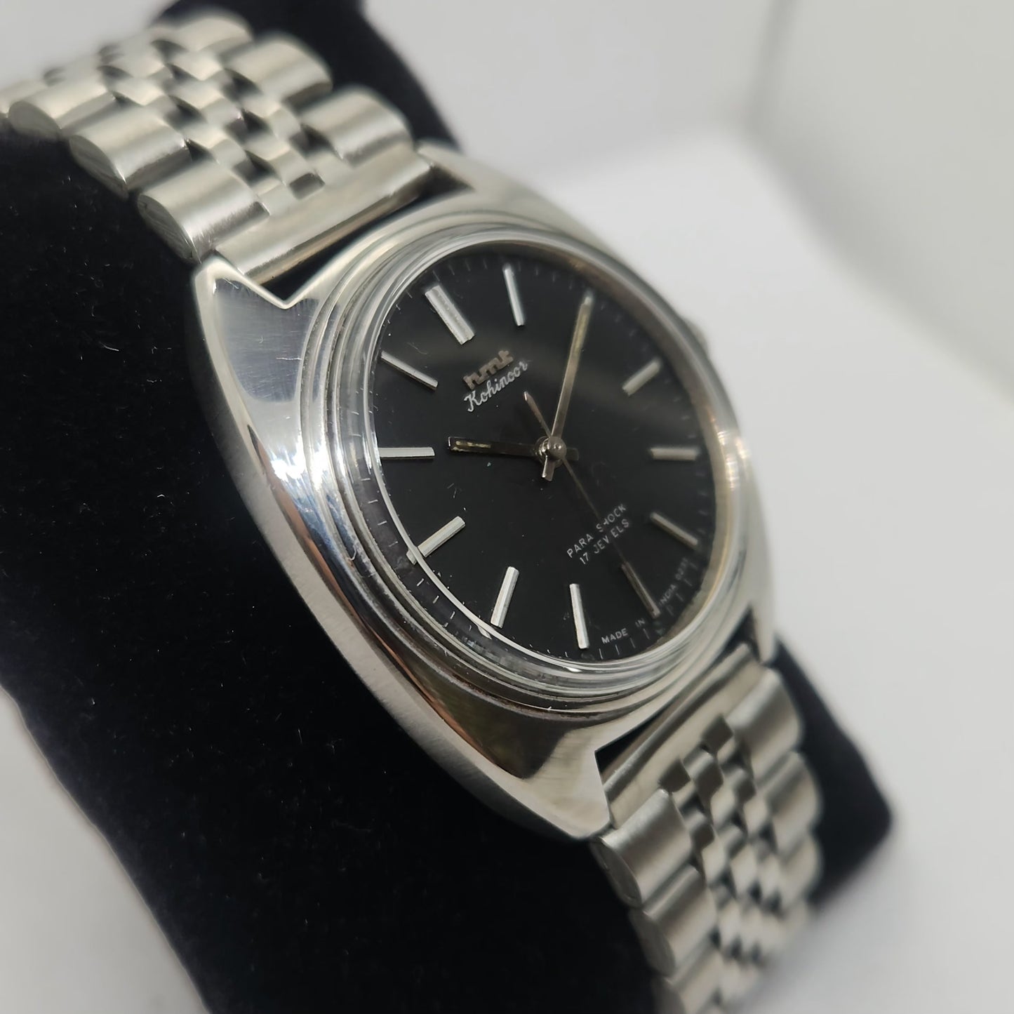 Vintage Original HMT Kohinoor Hand Winding 17 Jewels Black Face Jubilee Bracelet Men's Wrist Watch OG225