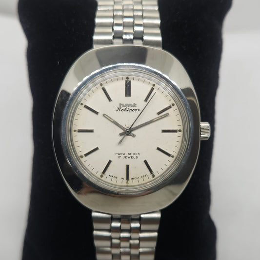Vintage Original HMT Kohinoor Hand Winding 17 Jewels White Face Jubilee Bracelet Men's Wrist Watch OG226