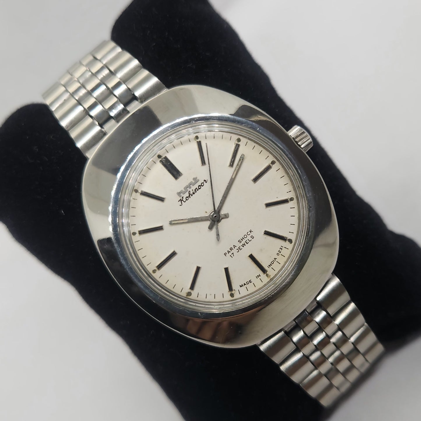 Vintage Original HMT Kohinoor Hand Winding 17 Jewels White Face Jubilee Bracelet Men's Wrist Watch OG226